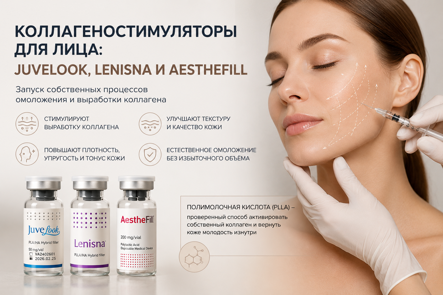 Коллагеностимуляторы для лица: Juvelook, Lenisna и AestheFill